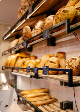 evergreen-patisserie-display-case-wide Display case and bakery shelves inside Evergreen Patisserie