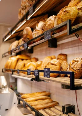 evergreen-patisserie-display-case Display case and bakery shelves inside Evergreen Patisserie