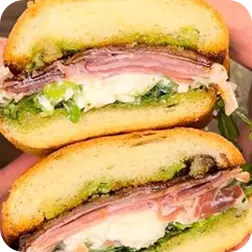 Prosciutto & Burrata, Arugula, Pesto And Balsamic Glaze